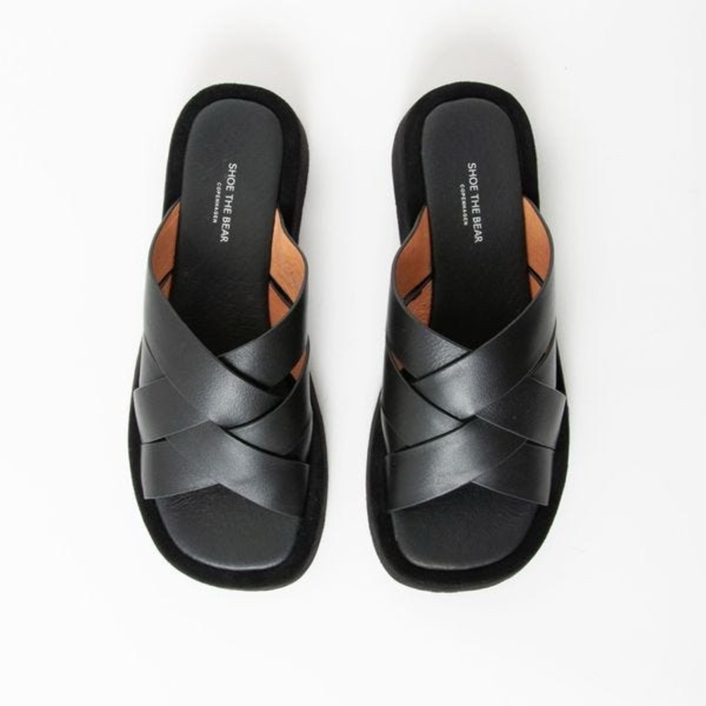 Shoe The Bear Astrid Black Leather Mule Sandals Size 38